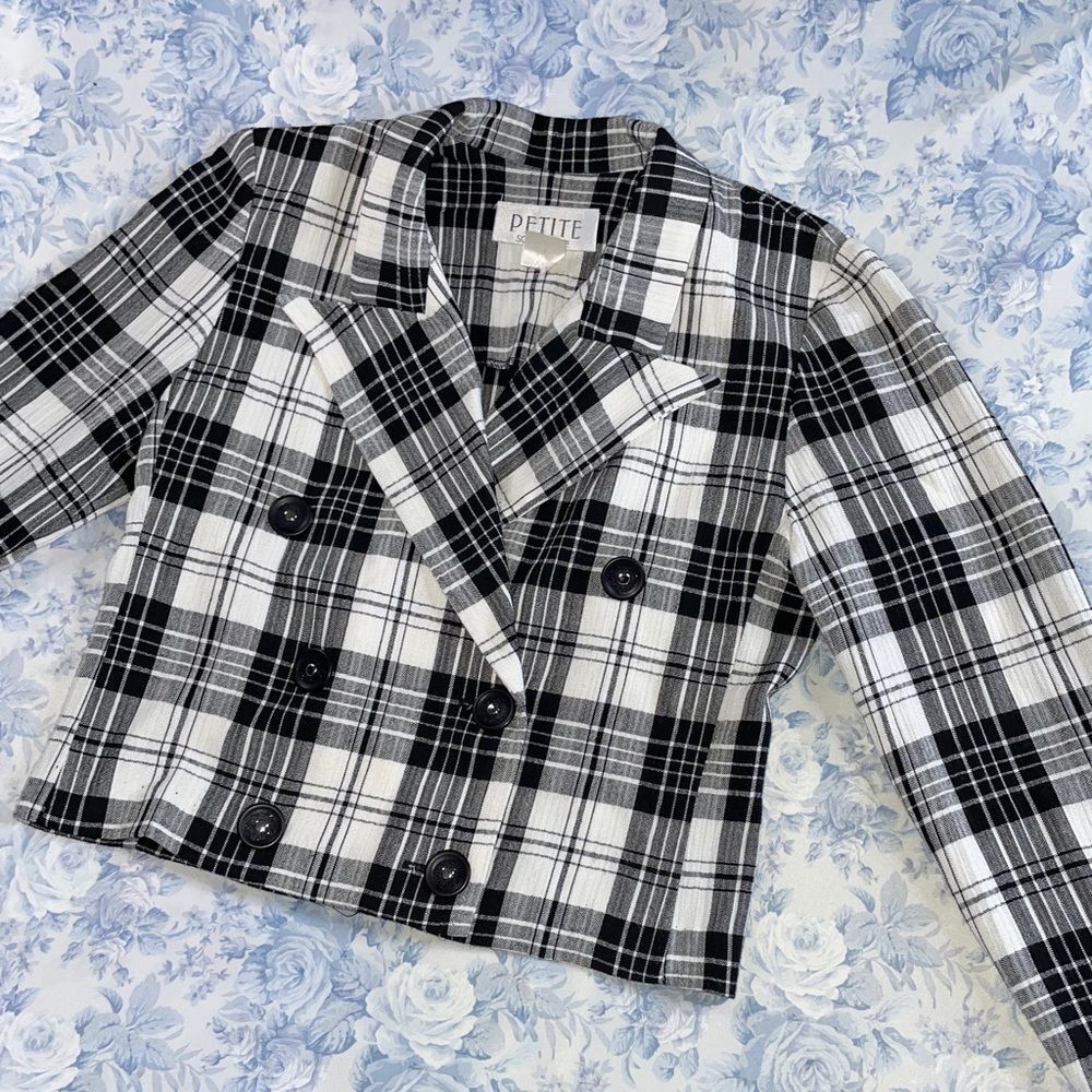 Vintage Made USA 90s Clueless Double Breasted Plaid Blazer Dark Academia Career